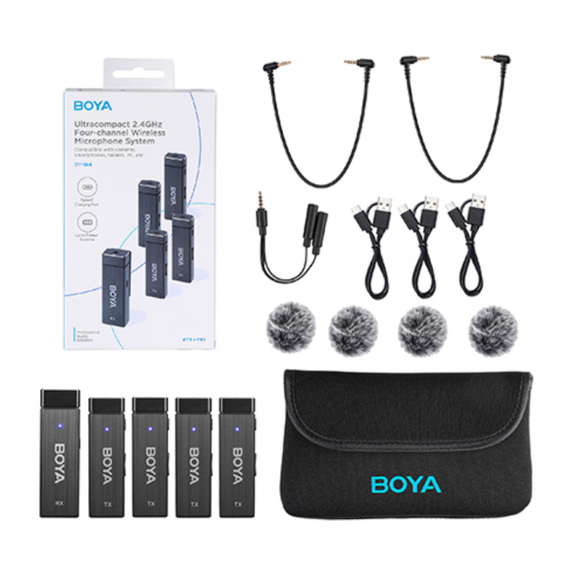 Boya BY W4 Ultracompact 2.4GHZ Four Channel Wireless Microphone System